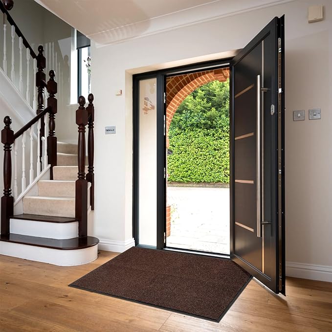 Profile Rubber Door Mat, 47x31inch, Heavy Duty, Entrance Doormat, Indoor and Outdoor, Waterproof, Easy Clean Shoe Scraper, Home Rug Welcome Mats for Entryway, Patio, Porch, Brown