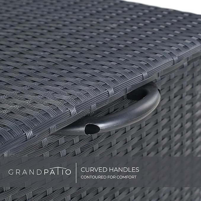 Grand patio 108 Gallon Deck Storage Box Indoor Outdoor Wicker Bin for Patio Furniture Cushions Garden Tools Pool Accessories, Black