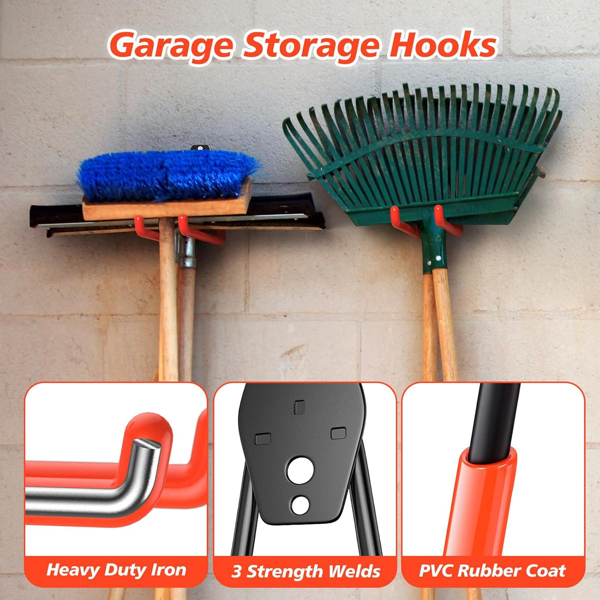 4 Pack 5.2x5.1 inch U Heavy Duty Garage Hooks,Solid Steel Wall Mount Hangers,with Anti-Slip Coating,for Hanging and Organising Ladder,Bike,Ropes,Broom,Garden,Yard and Power Tools