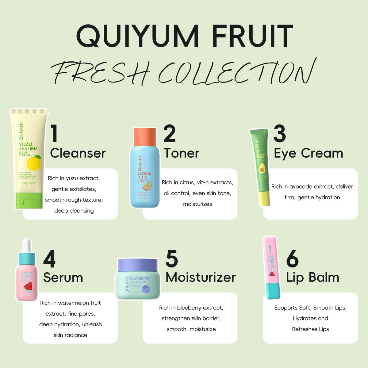 QUIYUM Fruit Skin Care Sets for Teen Girls, 6 Daily Routine Skincare Gift