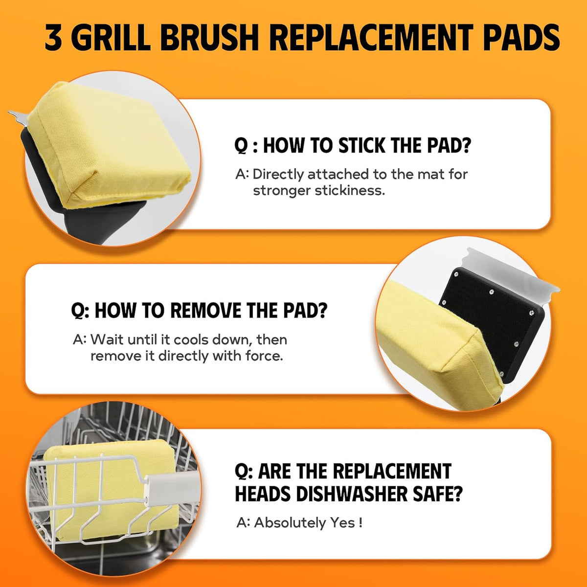 MEKER Grill Brush Bristle Free, Grill Cleaner Brush with 3 BBQ Replacement Head, Seamless Scraper Tool for Cast Iron, Stainless Steel Grates, Safe Grill Scraper Outdoor BBQ Grill, Black