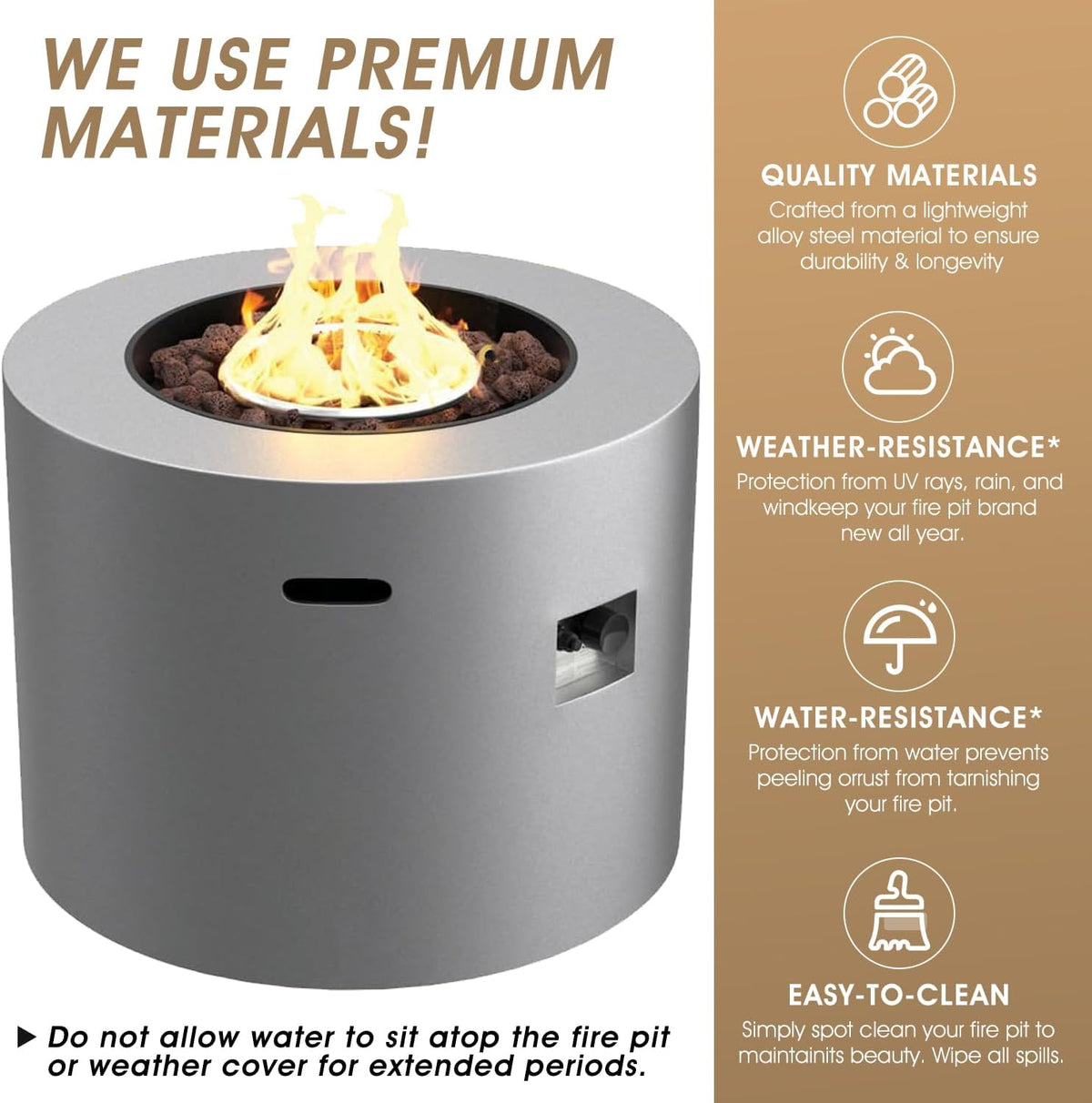32 Inch Propane Outdoor Fire Pit Table, Round Patio Fire Table 50,000 BTU w/Lid, Lava Rocks, Weatherproof Cover, Alloy Steel Propane Fire Pit Table for Deck, Backyard and Pool, CSA Certified, Gray