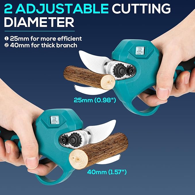 Electric Pruning Shears, Cordless Electric Scissors with 2 PCS Rechargeable 48V 2.0 Ah Batteries & 2 Blades, 1.6" Cutting Diameter Pruning Shears Garden Tool for Tree Trimming Branch Cutter