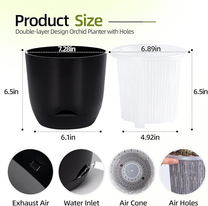 QCQHDU 2 Pack Orchid Pots with Holes for Repotting, Double-Layer and Self Watering Orchid Pot with Good Air Circulation