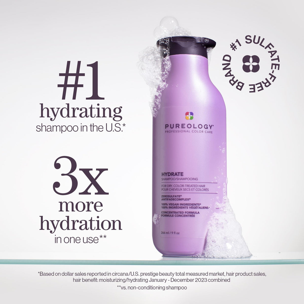 Pureology Hydrate Shampoo – Moisturizes & Nourishes Dry Hair, 33.8 fl oz