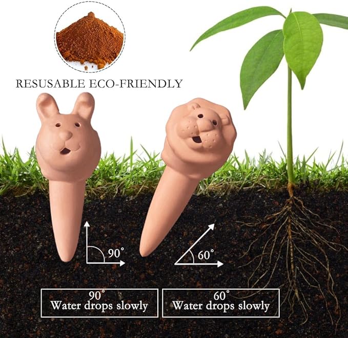 Plant Watering Devices 4 Pack Terracotta Vacation Plant Waterer Bottle Watering Stakes Slow Release Plant Watering Spikes Self Watering Devices for Indoor Outdoor Plants