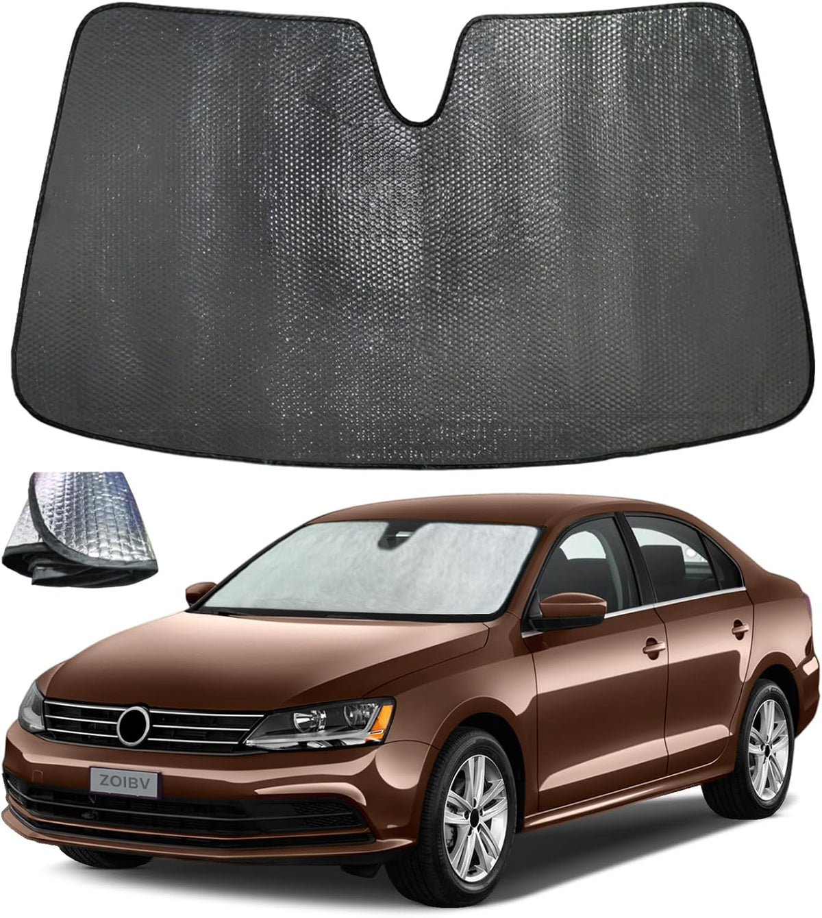 Windshield Sun Shade for Volkswagen VW Jetta 2011-2018 - 5-Layer Bubble Foldable Front Window Shade Sun Visor Accessories - Blocks Heat & UV Rays