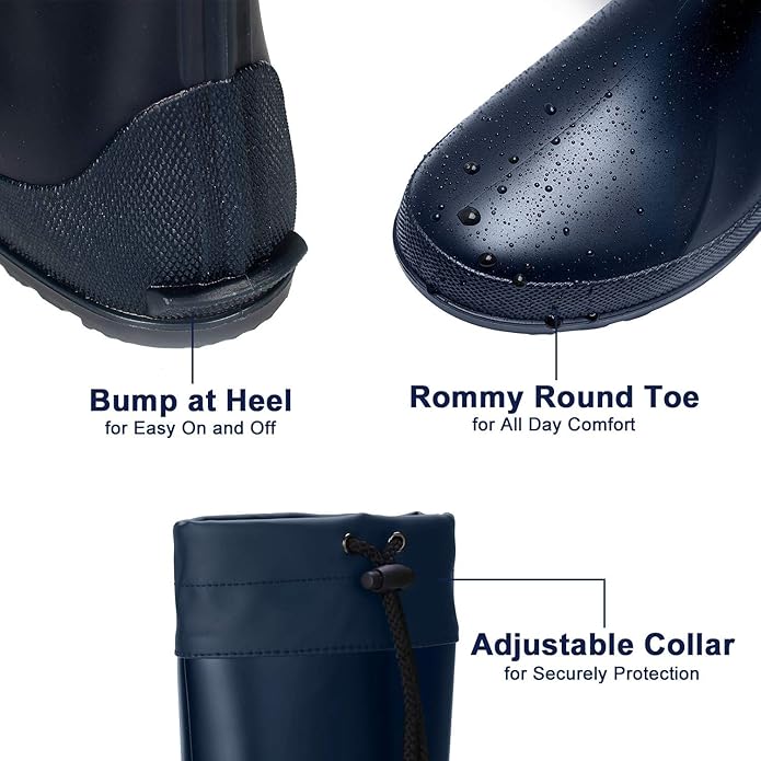 Asgard Packable Tall Rain Boots for Women Waterproof Rubber Garden Boots Ultra Lightweight Flat Mud Boots- NOT FOR WIDE CALF