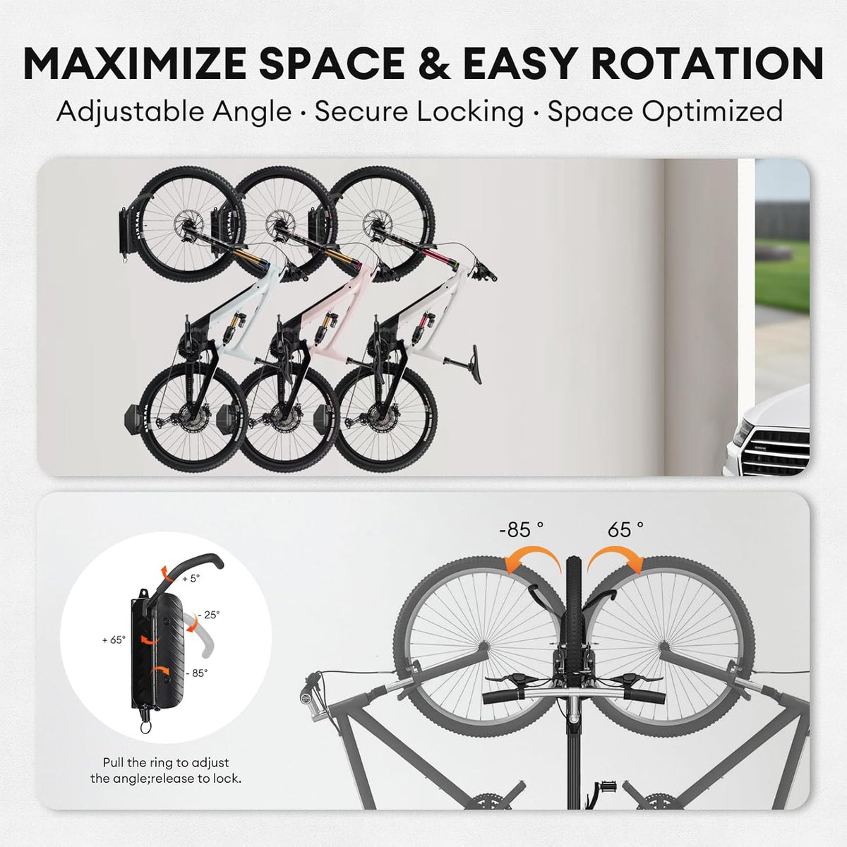 Bike Rack Garage, Bike Wall Mount – 2 Pack Bike Rack for Garage & Indoor Storage, Heavy Duty Vertical Bike Hanger Holds Up to 66 lbs, Space-Saving Bike Wall Rack for Home, Apartment, or Shed