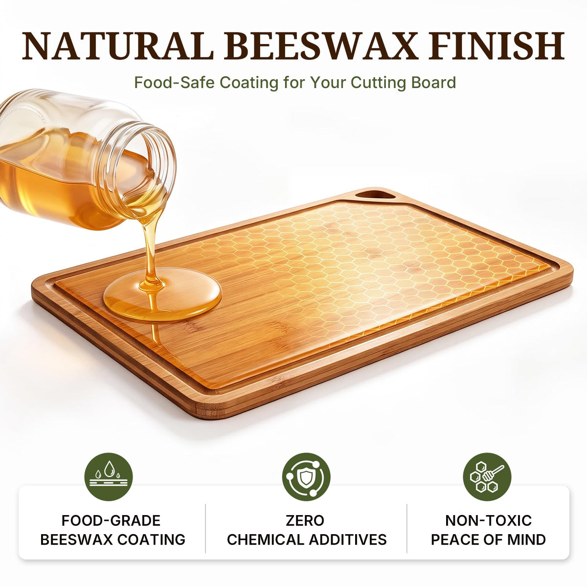 GASHELL Bamboo Cutting Board Set with Beeswax Coating for Kitchen(S+M+L)