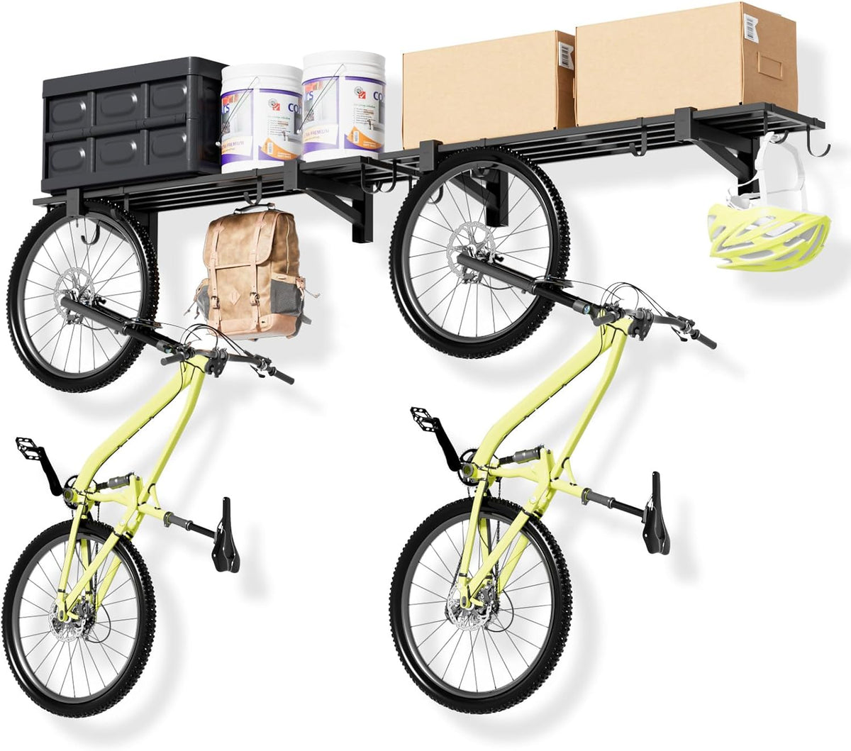 2-Pack Garage Wall Shelving, Heavy Duty Garage Storage Shelving With Hooks, Shelving Wall Mounted Holds 250 lbs Each,Black