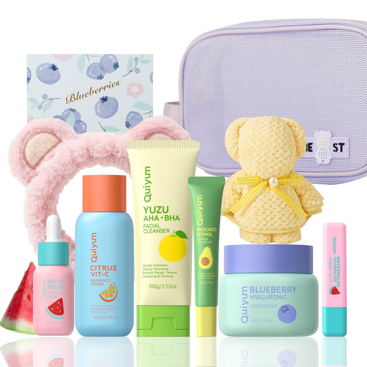 QUIYUM Fruit Skin Care Sets for Teen Girls, 6 Daily Routine Skincare Gift