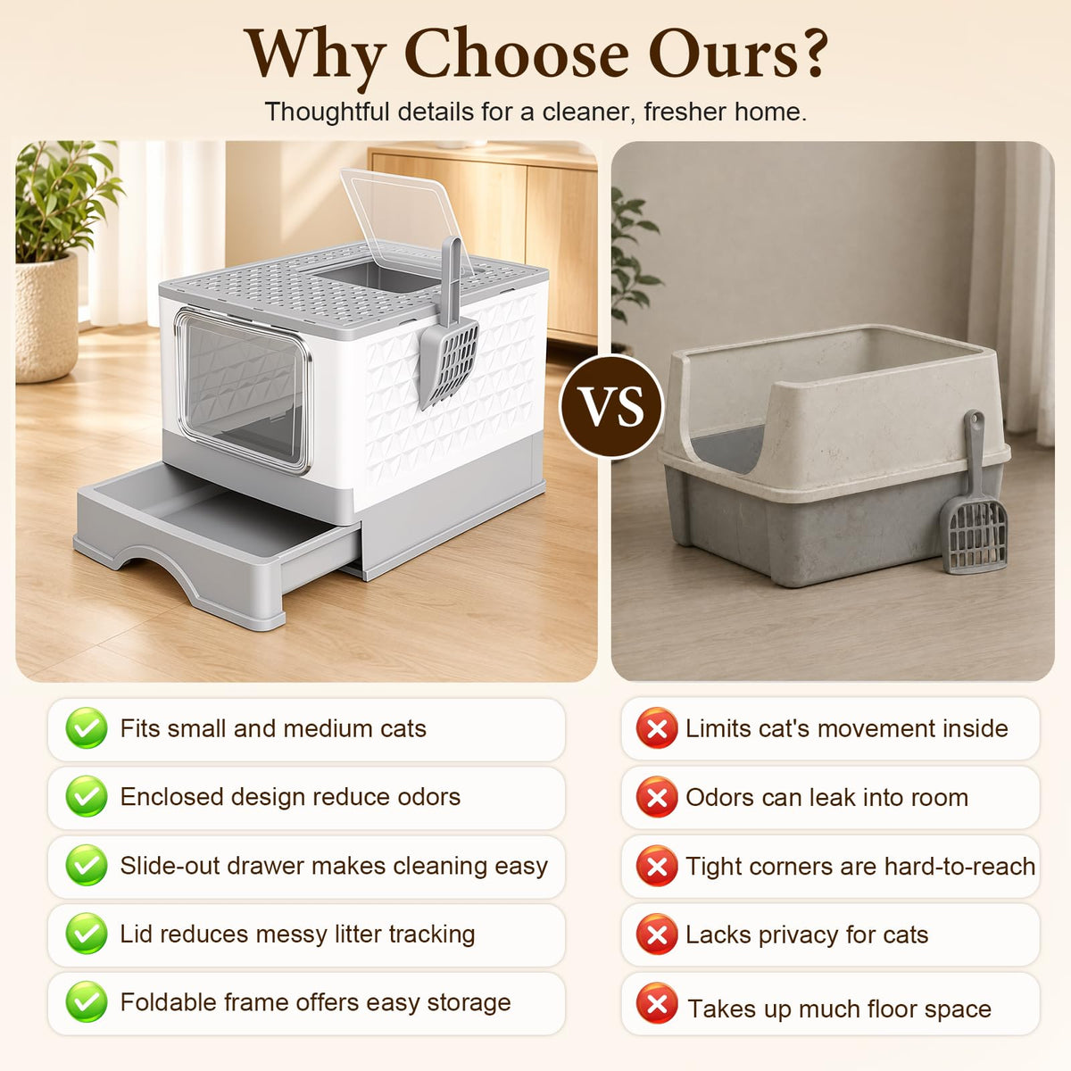 CBMNBDR Covered Cat Litter Box with Lid for Small & Medium Cats
