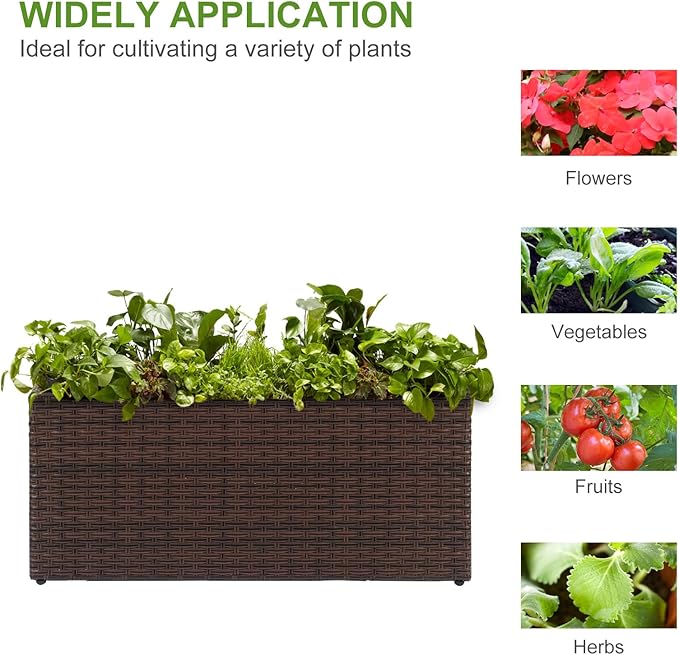 LEWIS&WAYNE Large Rectangular Block Planter Box Handmade Wicker Tall Planters for Outdoor Plants with Removable Liners Modern Planter for Indoor Outdoor Patio Deck - Brown, 30''x12''x16''