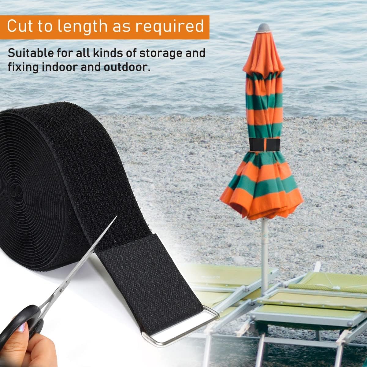 2" x32ft Reusable Cinch Strap with 20 Metal Buckles, Cut-to-Length Fastening Securing Straps, Adjustable Nylon Cable Straps and Cord Ties for Organizer or Storage, 2 inch Wide, Black
