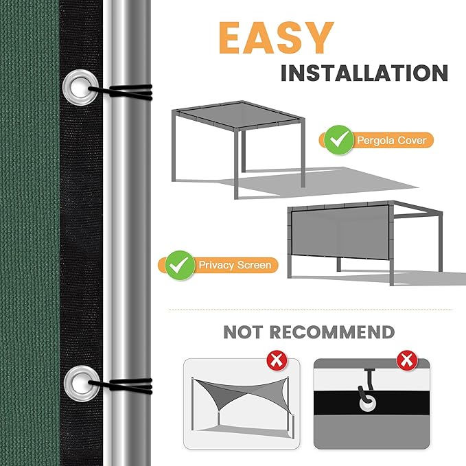 VICLLAX Shade Fabric Sun Shade Cloth with Every 2 FT Grommets for Patio Garden Pergola Cover Canopy 9x12 FT, Dark Green