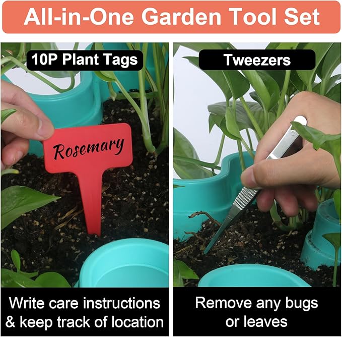 Vertical Planter, 7 Tier Stackable Strawberry Planter with Garden Tool Set, Movable Indoor/Outdoor Garden Herb Pot for Growing Vegetables and Succulents, Teal