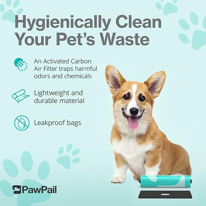 PawPail Dog Poop Bags and Air Filter Duo, Leakproof & Durable Poop Bags for Trash Can, with 1 Activated Carbon Filter - Pooper Scooper Dog Products, Dog Accessories | 1 Roll of 150 XL Size Bags