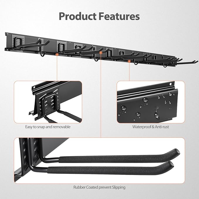 Garage Organizer Wall Mount, 64 Inch Garage Storage Organization, 20PCS Heavy Duty Garden Tool Organizer, Adjustable Tool Storage Rack Hooks, Yard Shed Tool Organizer, Hold Max 900 lbs