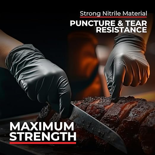 Heavy Duty 6 Mil Black Nitrile Gloves - Disposable, Latex & Powder Free | Mechanic, Food Prep & Tattoo | Rubber Gloves for Cooking, Cleaning & Household | Pack of (200)