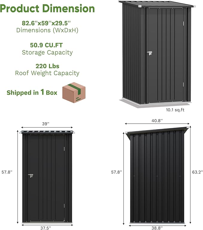 Greesum 3×3FT Outdoor Storage Shed, Metal Sheds with Sloping Roof and Lockable Single Door, Steel Tool Shed for Backyard, Bike, Patio, Garage, Lawn, Black