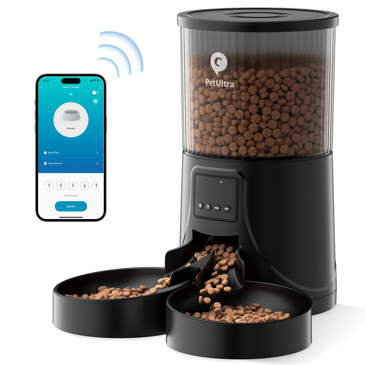 PETULTRA Automatic Cat Feeder for 2 Cats: 2.4Ghz WiFi Smart APP Remote Control- Timer Food Dispenser 1-10 Meals Per Day- Auto Pet Feeder for Cats and Small Dog Indoor- Detachable Clean& Dual Power