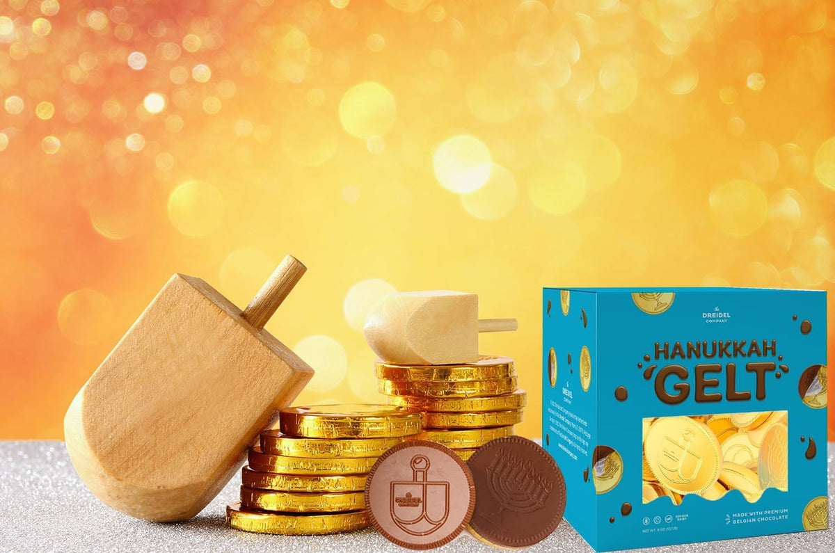 The Dreidel Company 5-Pounds Bulk Hanukkah Chocolate Gelt, Nut-Free, Belgian Milk Chocolate Coins, with Menorah and Dreidel Design Kosher Chanukah