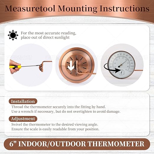6-Inch Outdoor Thermometer for Patio. Accurate Window Thermometer for Outside Temperature, Greenhouse, Garage.Solid Brass Swivel with Humidity (6inch Thermo&Hygrometer)