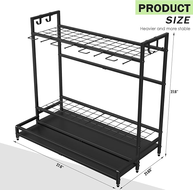 Garden Tool Rack Organizer for Garage Yard Tool Storage, Garden Tools Storage for Organization Black Metal Gardens Tools Holder for Yard Shed Garage