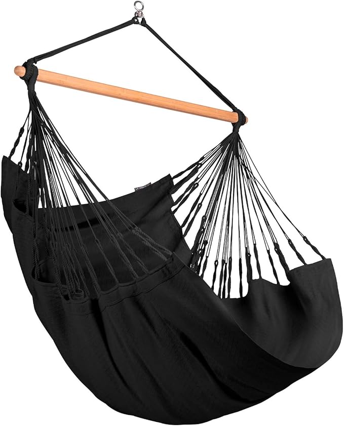 LA SIESTA® - Large Comfort Habana Cotton Hammock Chair & CasaMount - Hanging Chair w/Suspension Kit for Walls Ceilings & Square Beams - Indoor Outdoor Swing Hanging Chair Bedroom Balcony - Onyx