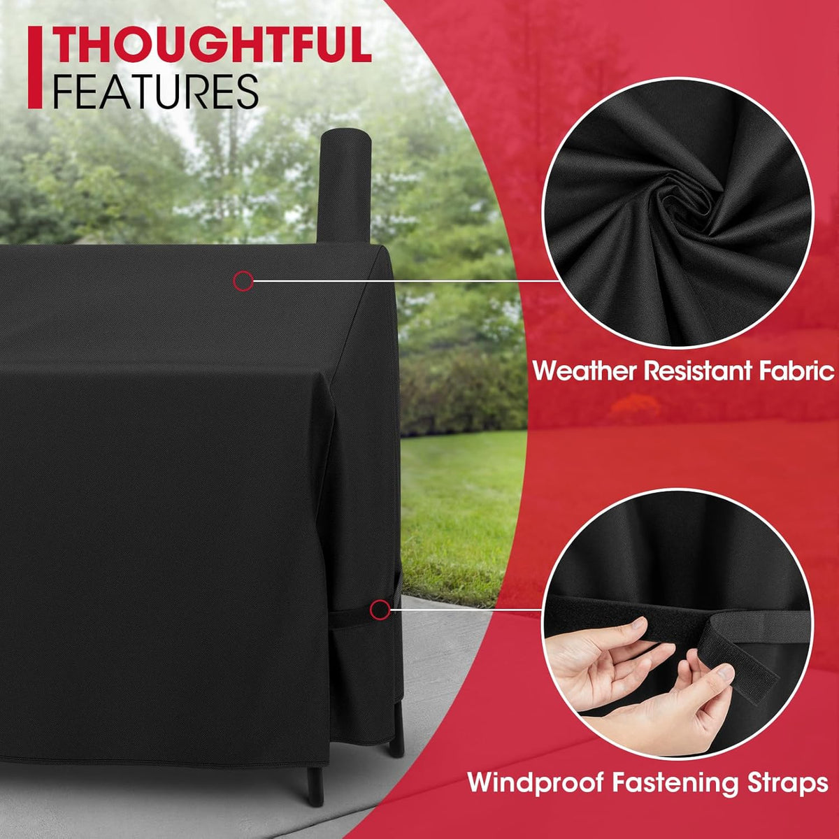 Unicook Offset Smoker Cover 60 Inch, Outdoor Heavy Duty Waterproof Charcoal BBQ Grill Cover, Fade Resistant, Compatible for Brinkmann, Char-Broil, Royal Gourmet and More, Black