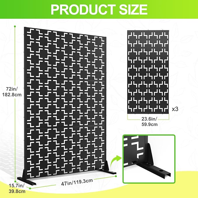 Outdoor Privacy Screen,72" H×47" W Metal Privacy Screen, Freestanding Privacy Fence Panels for Patio