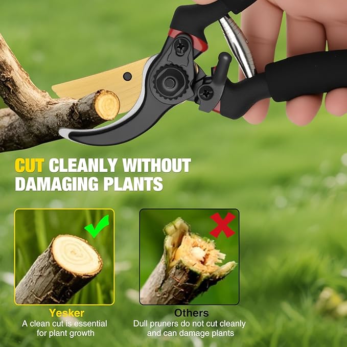 Yesker Pruning Shears for Gardening 8" Professional Bypass Garden Scissors Yard Clippers with Sharp Carbon Steel Blade Heavy Duty Hand Pruners for Branch Flower Plant Trimming Cutting Gardening Tools