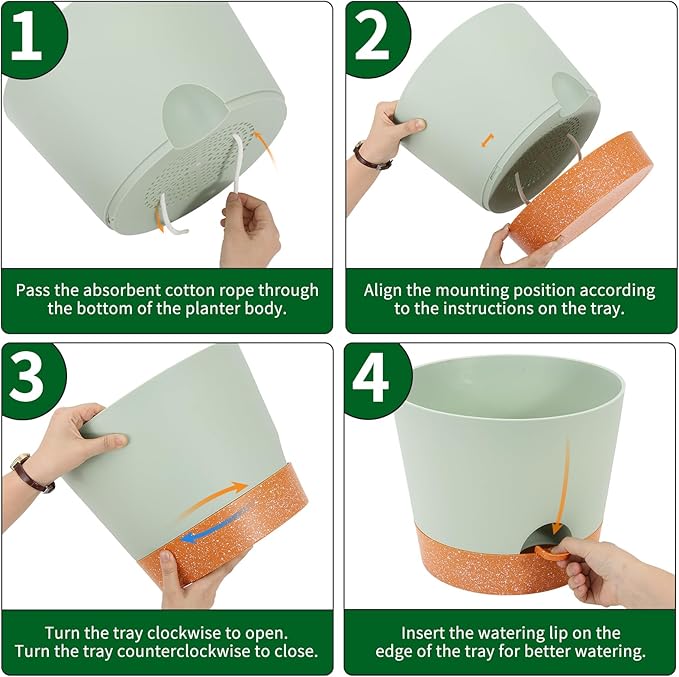 GARDIFE 12 inch Plant Pots, planters, Self Watering Pots, 2 Pack Large Plastic Flower pots with Deep Reservior and High Drainage Holes for Indoor Outdoor Plants and Flowers, Green