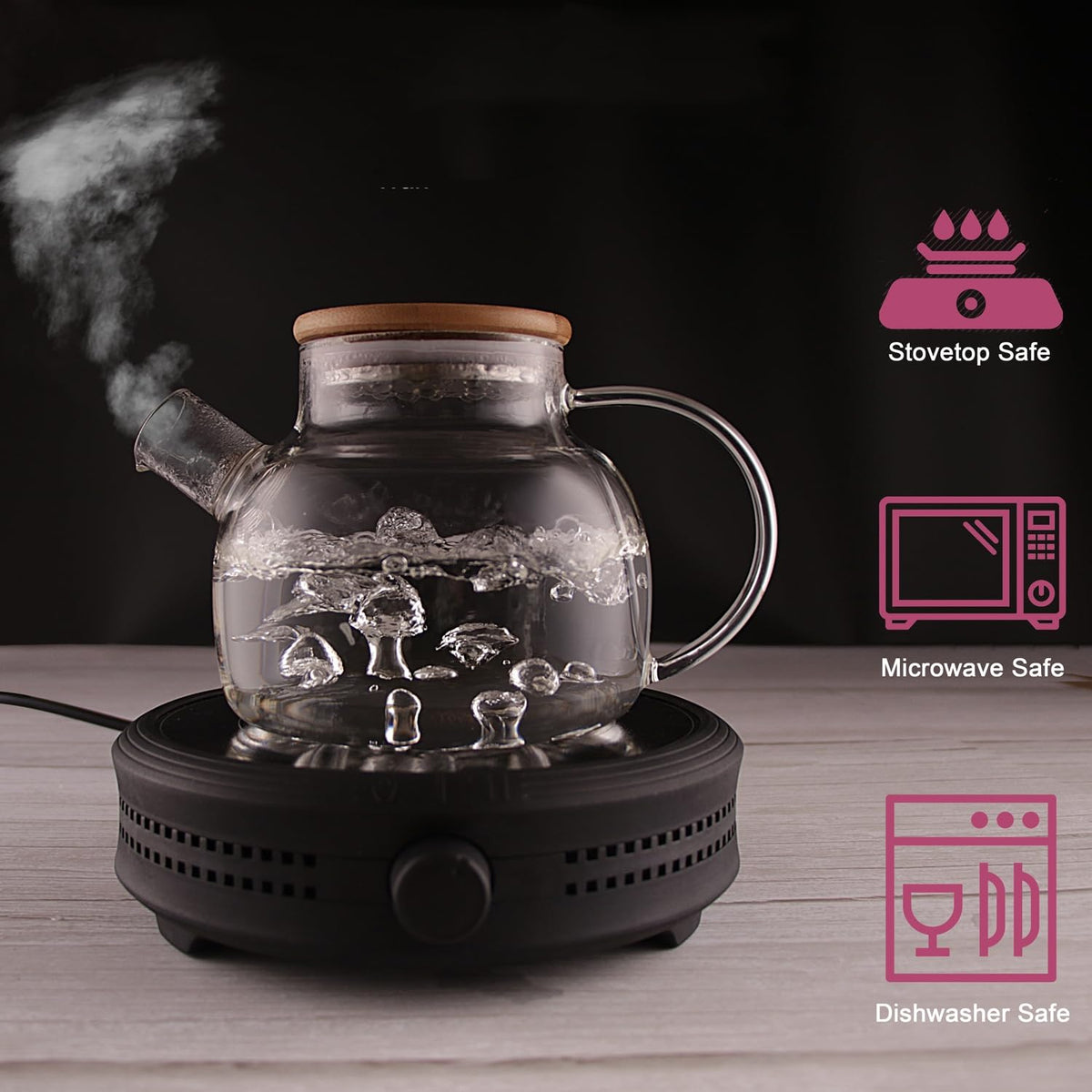 CnGlass Glass Teapot Stovetop Safe,40.6oz Clear Tea pot with Removable Filter Spout,Loose Leaf and Blooming Tea Maker