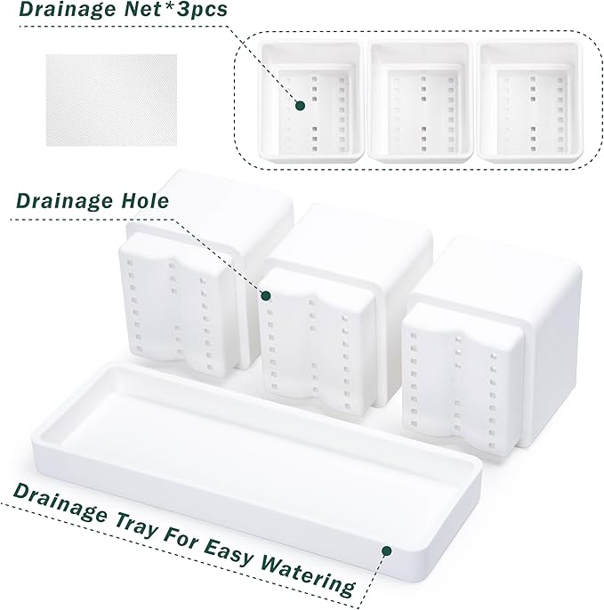 D'vine Dev Herb Garden Planter Set, Plastic Plant Pots with Drainage and Saucer, Indoor Succulent Cactus Vegetable Pot for Windowsill, Garden Balcony, White, Set of 1, 76-V-A-1