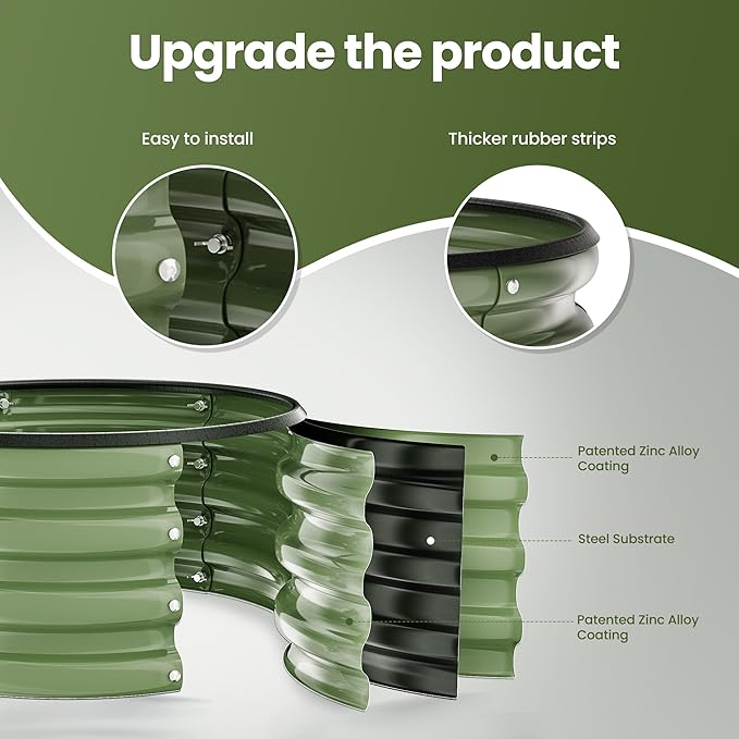 ZXZYHFTY Round Galvanized Raised Garden Bed kit,Green Outdoor Garden Raised Planter Box, Round Large Metal Raised Garden Beds for Vegetable 2 * 2 * 1ft 1 Pack