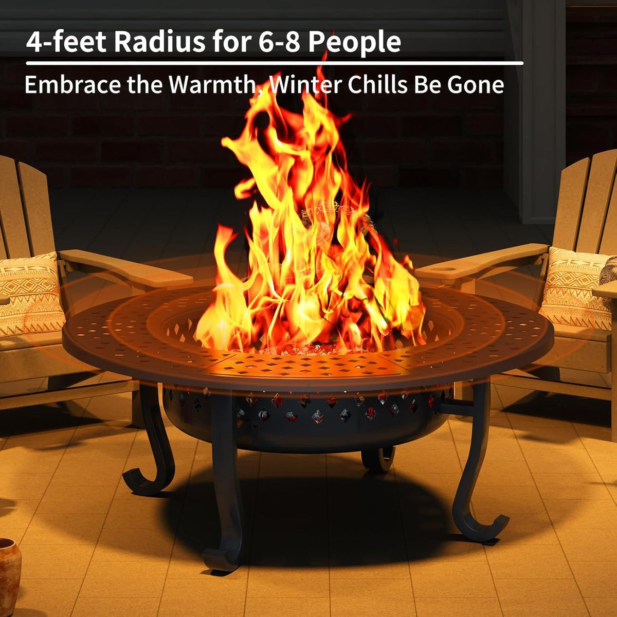 43 Inch Fire Pit with 2 Grill for Outside, Outdoor Wood Burning Firepit with Lid, Metal Round Table for Backyard Patio Garden Picnic Camping Bonfire, Black