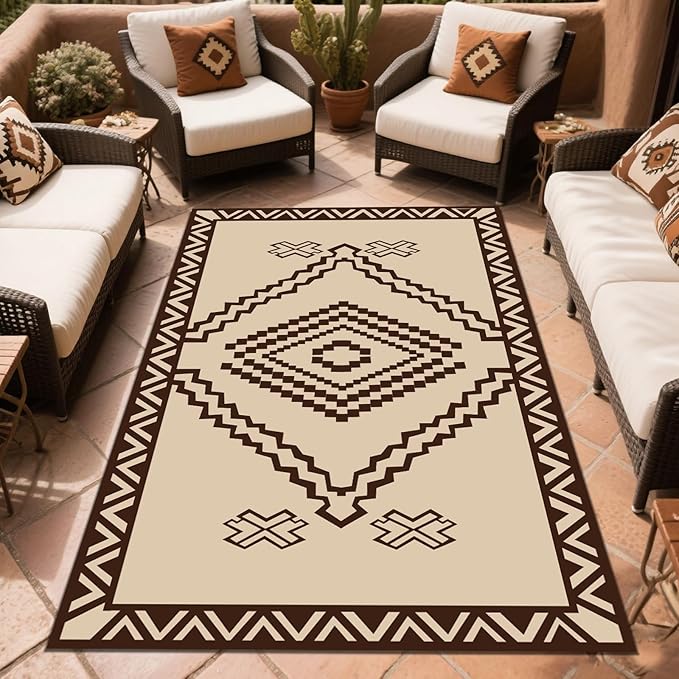 WILDROOTS 5x8 Feet Del Diamond Plastic Outdoor Rug, Stain Resistant Waterproof Reversible Outdoor Patio Rug, Fade Resistant Camping Rug