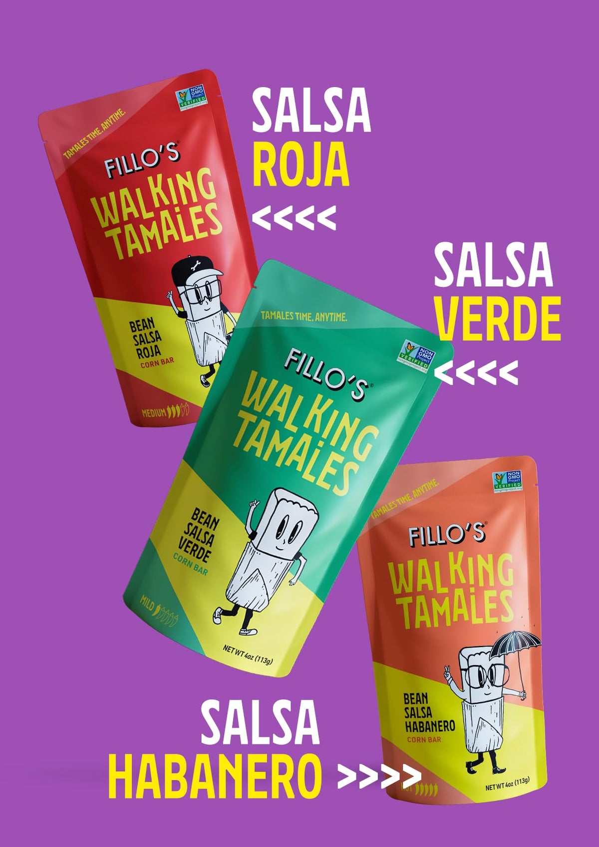 Fillo's Walking Tamales, Salsa Verde, Pk of 7, Ready-to-Eat, Delicious, Gluten-Free, Preservative-Free, No Added Sugar, Vegan Tamales, Microwavable