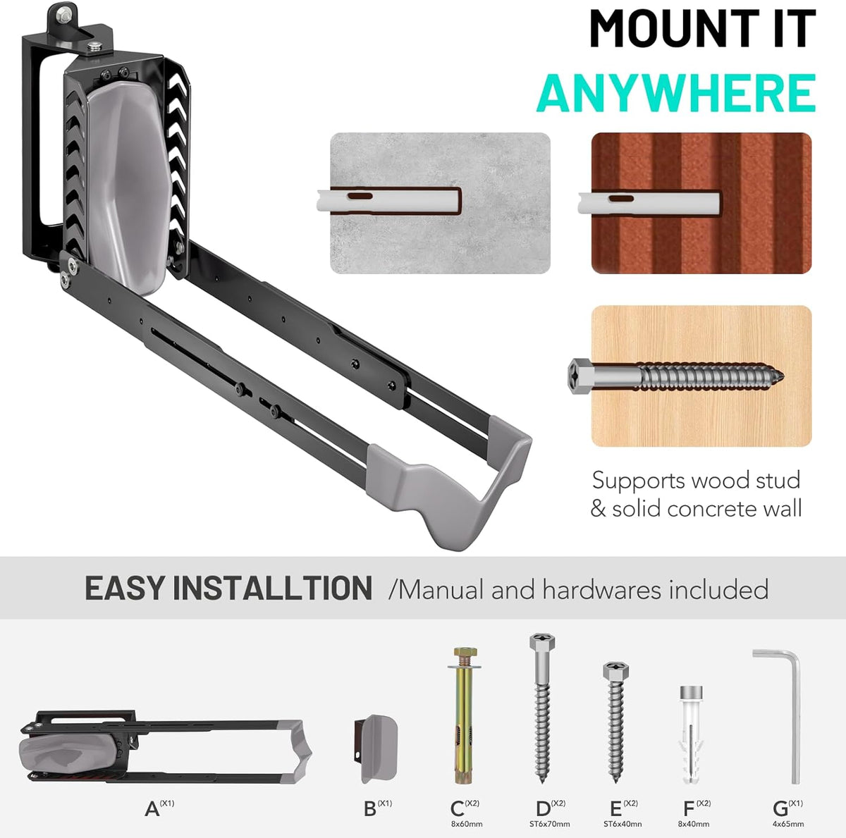 Swivel Bike Rack Wall Mount, Bike Hangers for Garage, Space-Saving Vertical Bike Holder, Holds up to 77 lbs, Bicycle Wall Hanger Storage, No Heavy Lifting Required Indoor Hanging Bike Rack-Gray