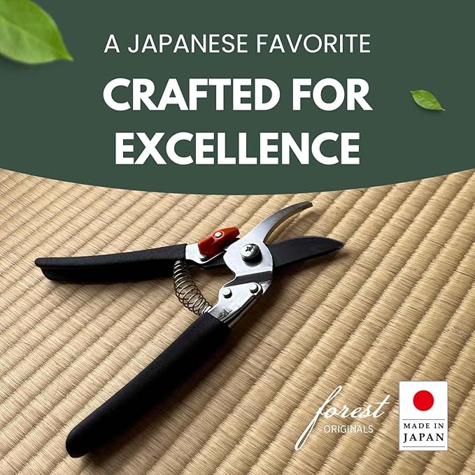 Saboten Japan 7.9" Japanese Pruning Shears - Premium Steel Blades, Rust-Resistant Fluorine Coating, Ergonomic Grip, Duracon Safety Lock - forest Originals, Made in Japan, Gardening & Farming Scissors