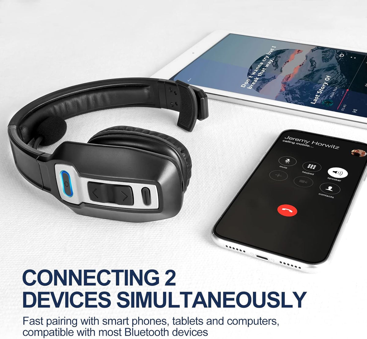 Trucker Bluetooth Headset, V5.2 Wireless Headset with Upgraded Microphone AI Noise Canceling, On Ear Bluetooth Headphone with Mute for Driver Office Call Center (Black+Dongle)