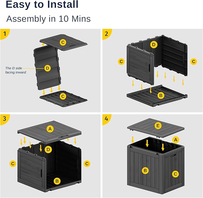 EAST OAK Outdoor Storage Box, 31 Gallon Deck Box, Waterproof Resin Storage Bin for Patio Cushions, Gardening Tools, Accessories, Lockable, UV Resistant, Black