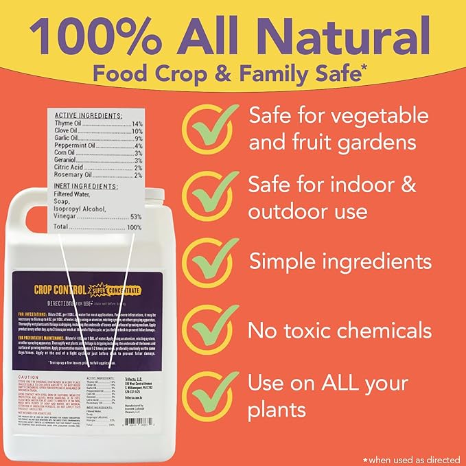 Trifecta Crop Control Super Concentrate All-in-One Natural Pesticide, Fungicide, Miticide, Insecticide, Help Defeat Spider Mites, Powdery Mildew, Botrytis, Mold, and More on Plants - Gallon