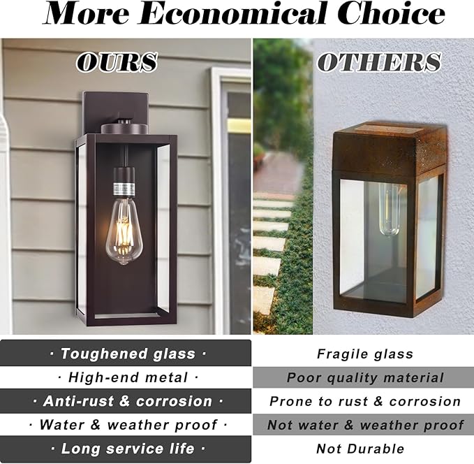 Oil-Rubbed Bronze Outdoor Wall Light Fixture, Large 16" ORB Exterior Wall Lantern, Farmhouse Porch Sconce Lighting, Modern Wall-Mounted Outside Lights for House, Garage, Patio Lamp