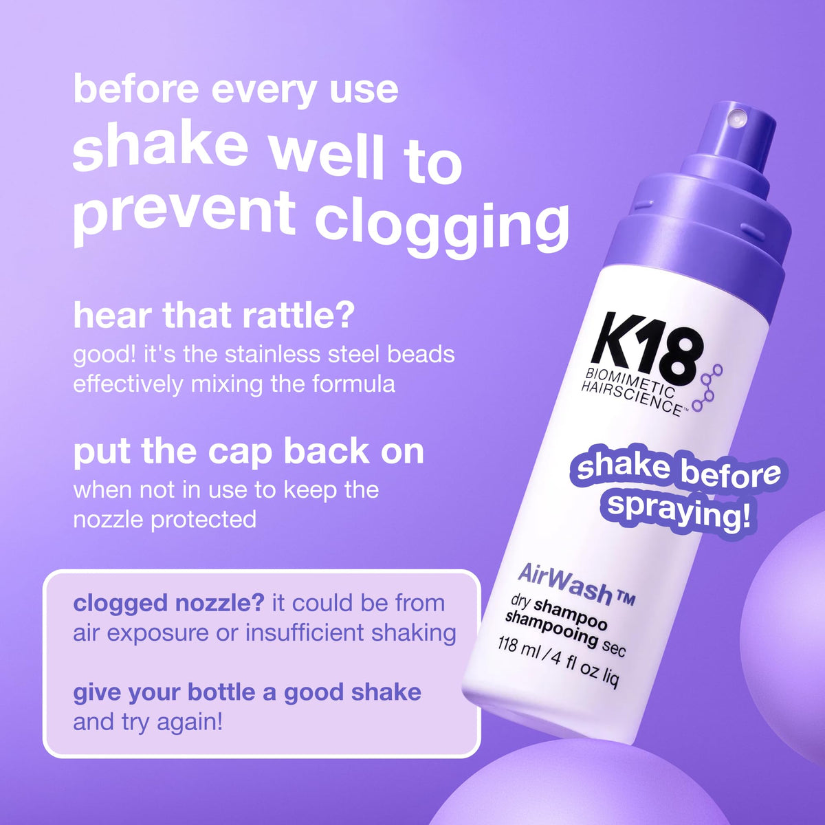 K18 AirWash Travel Non Aerosol Dry Shampoo Spray, 1.6 Fl Oz