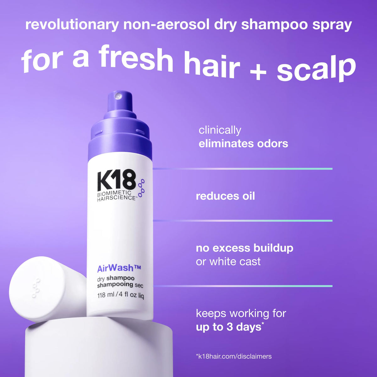 K18 AirWash Travel Non Aerosol Dry Shampoo Spray, 1.6 Fl Oz