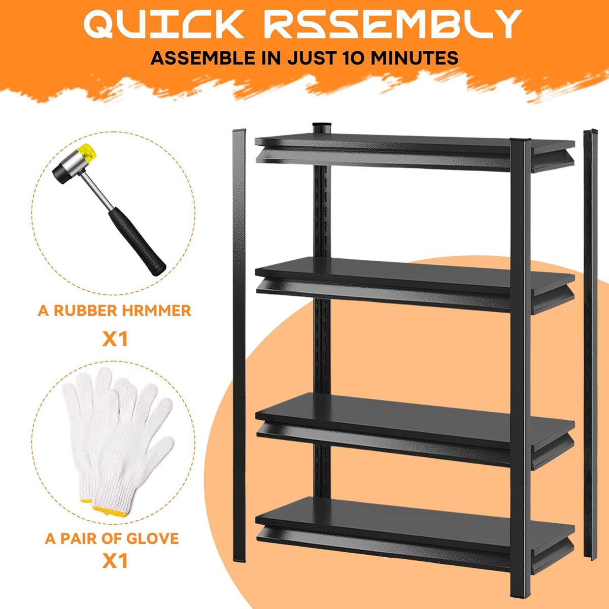 59"H Garage Shelving Heavy Duty Rack, 2400 LBS Large Capacity 4 Tier Adjustable Storage Shelves, Metal Industrial Shelving Units Utility Shelf for Basement and Warehouse, 59"H×23.6"W×13.8"D, Black