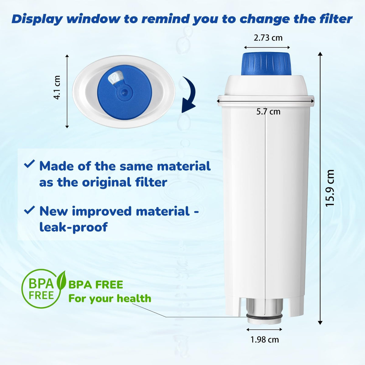 Mutital Water Filter Cartridges, Replacement for De'Longhi DLSC002, 4Pack